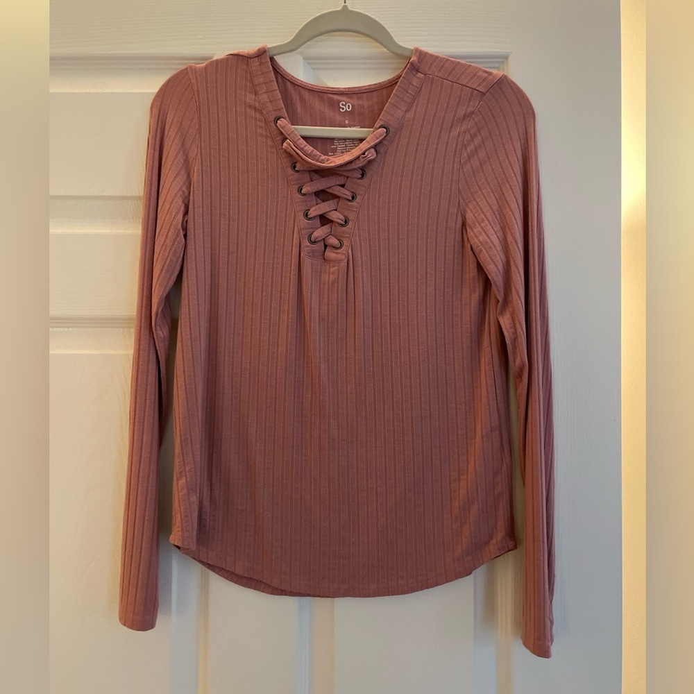 Long Sleeve Laced V Neck Top